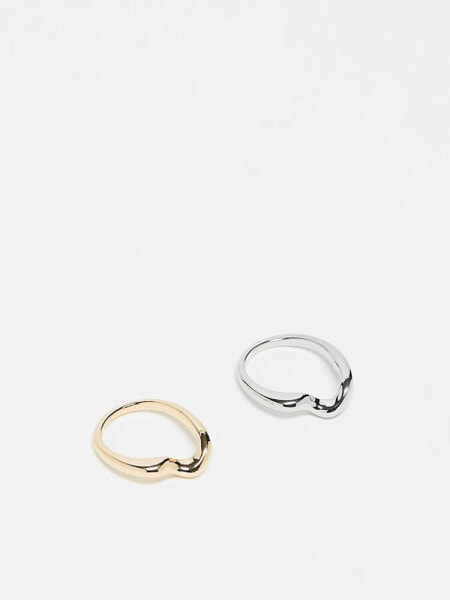 ASOS DESIGN pack of 2 molten rings in mixed metal design