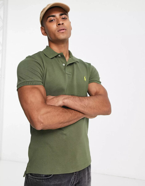 Polo Ralph Lauren icon logo slim fit pique polo in dark green