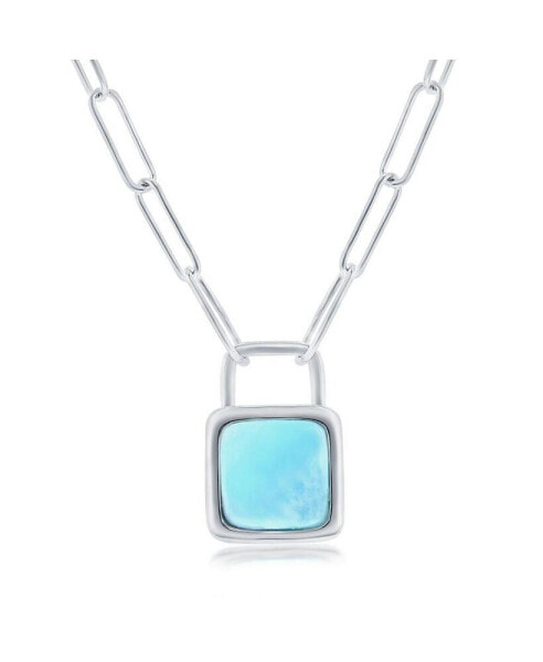 Sterling Silver Larimar Lock Paperclip Necklace