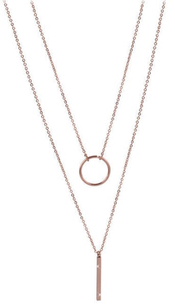 Double necklace with stylish pendants made of pink gold-plated steel