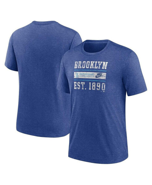 Men's Heather Royal Brooklyn Dodgers Cooperstown Collection Local Stack Tri-Blend T-Shirt