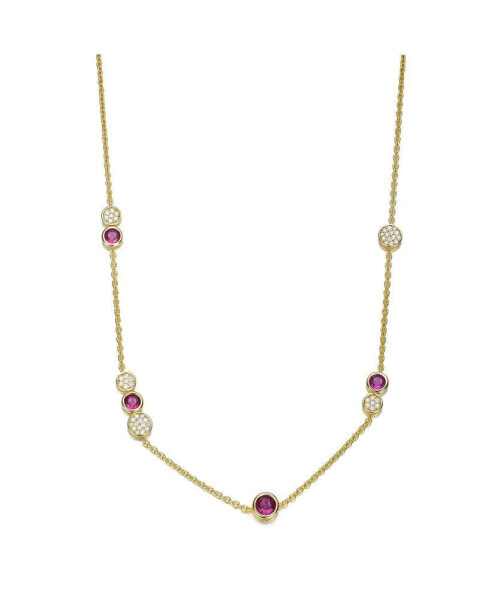 Sterling Silver 14K Gold Plated Lovely Red and Clear Cubic Zirconia Necklace