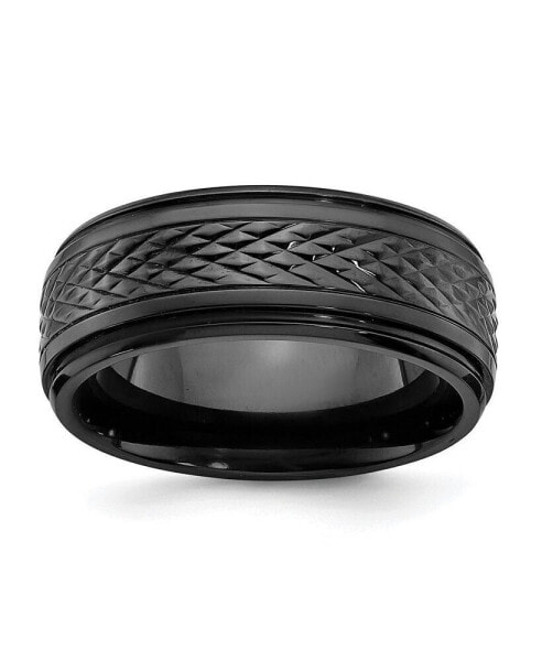 Black Zirconium Polished Ridged Edge Wedding Band Ring