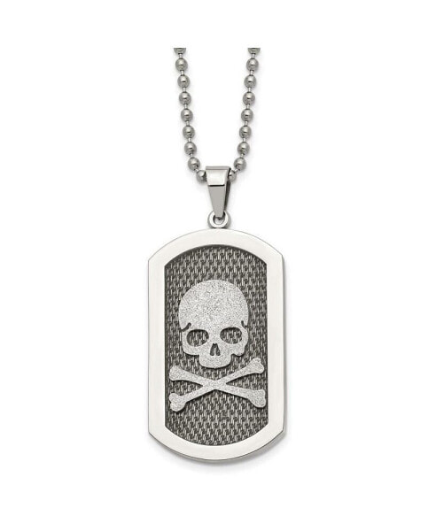 Chisel brushed Laser Cut Skull and Crossbones Dog Tag Ball Chain Necklace