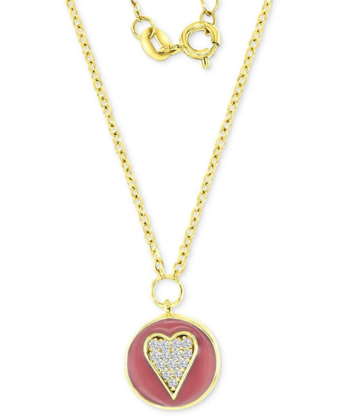 Cubic Zirconia & Pink Enamel Cluster Disc Pendant Necklace in 14k Gold-Plated Sterling Silver, 13" + 2" extender
