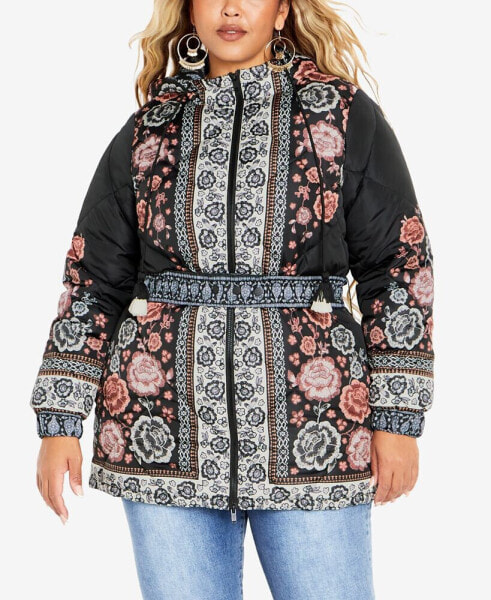 Plus Size Flora Long Sleeve Puffer Jacket