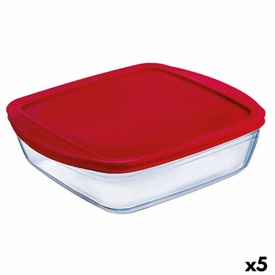 Ланч-бокс квадратный с крышкой О Кузин Cook&Store Ocu Red 2,2 л 25 х 22 х 5 см стекло силикон (5 штук)
