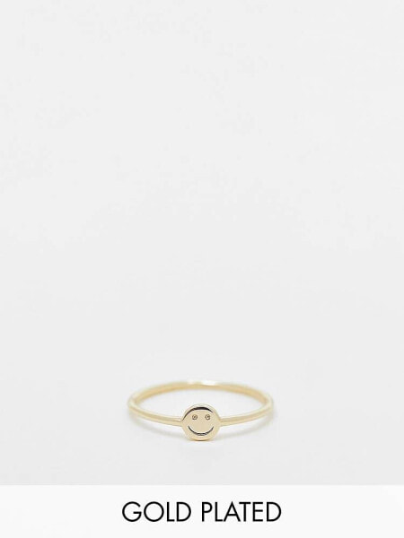 Seol + Gold 18ct gold vermeil engraved happy face ring 