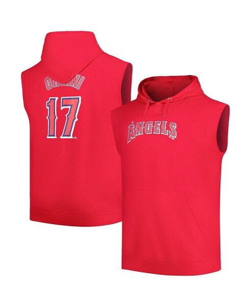 Men's Shohei Ohtani Red Los Angeles Angels Name and Number Muscle Tank Hoodie