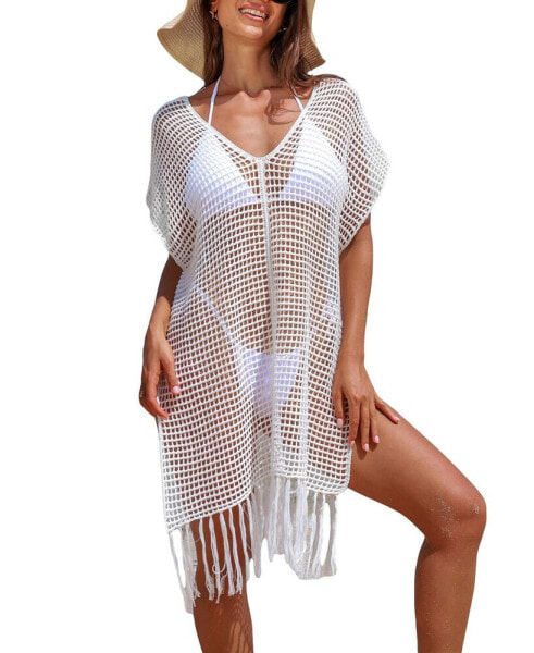 Пляжное платье CUPSHE женское "Open Knit Crochet Fringe Hem Cover-Up"