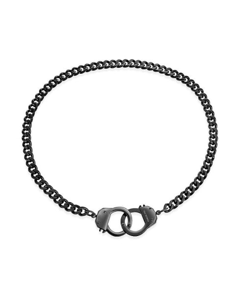 Biker Biker Jewelry Large Statement Chain Handcuff Necklace Black Or Stainless Steel Pendant For Women 20 Inch