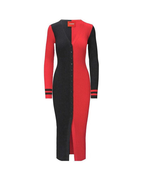 Women's Black, Red Atlanta Falcons Shoko Knit Button-Up Sweater Dress