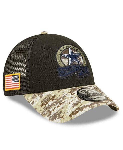 Men's Black, Camo Dallas Cowboys 2022 Salute To Service 9FORTY Snapback Trucker Hat