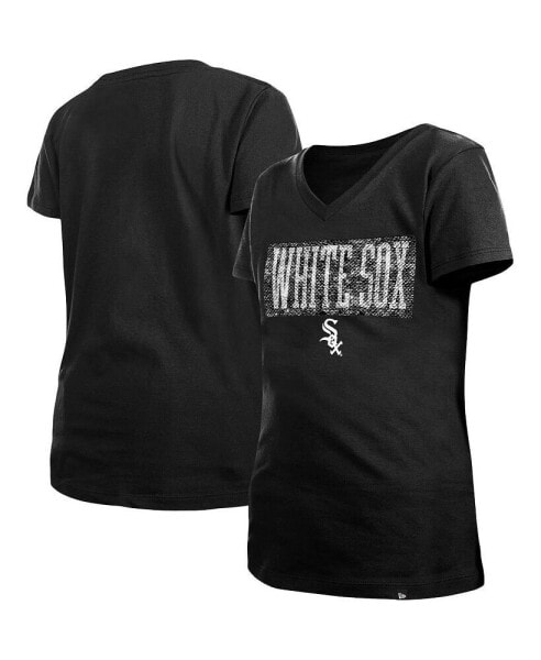 Big Girls Black Chicago White Sox Flip Sequin Team V-Neck T-shirt