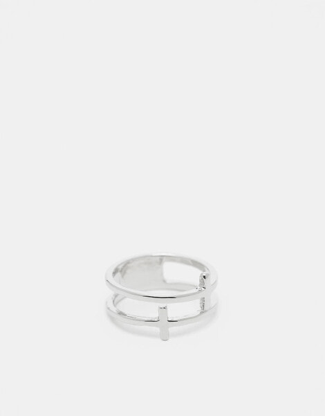 Faded Future double cross ring in silver