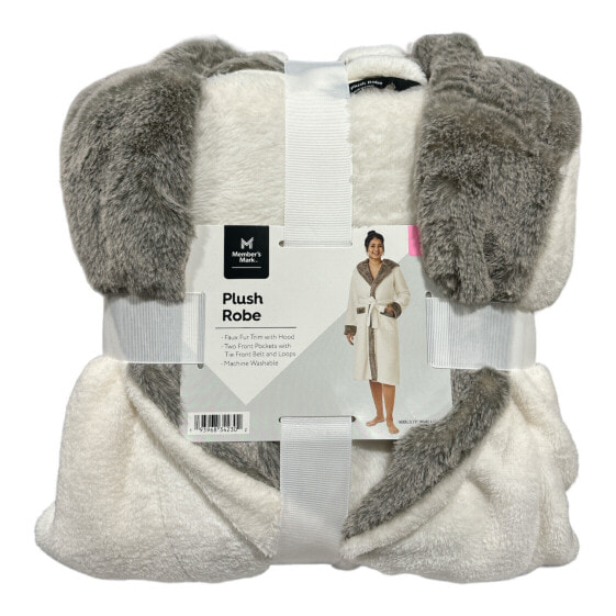 Member's Mark Women's Faux Fur Hooded Plush Robe with Belt & Pockets