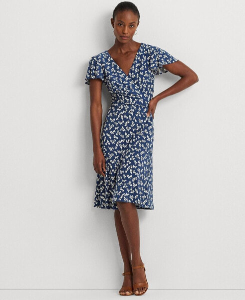 Women's Floral Stretch Jersey Surplice Dress