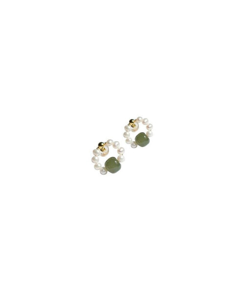 Isa — Beaded pearl jade hoop earrings