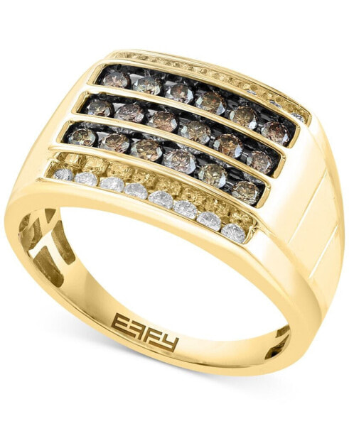 EFFY® Men's Espresso Diamond (5/8 ct. t.w.) & White Diamond (1/3 ct. t.w.) Ring in 14k Gold