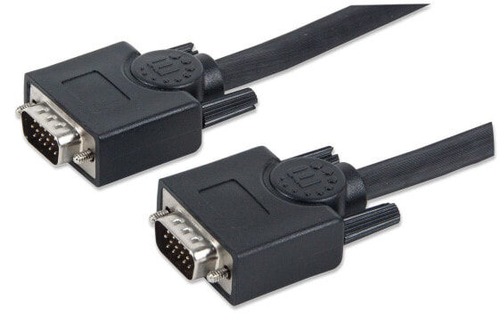 Manhattan VGA Monitor Cable - 10m - Black - Male to Male - HD15 - Cable of higher SVGA Specification (fully compatible) - Fully Shielded - Lifetime Warranty - Polybag - 10 m - VGA (D-Sub) - VGA (D-Sub) - Male - Male - Black