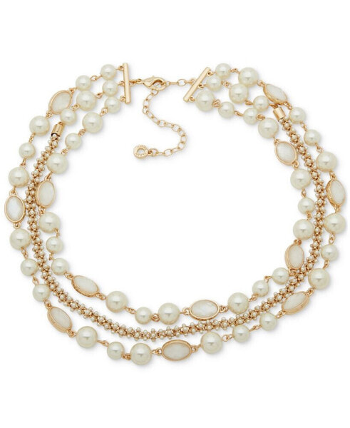 Gold-Tone Imitation Pearl & Mother-of-Pearl Layered Collar Necklace, 16" + 3" extender