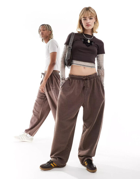 ASOS DESIGN unisex balloon joggers in burgundy