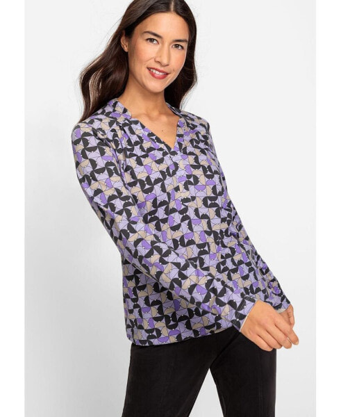 Women's Long Sleeve Allover Print Geo Print T-Shirt containing TENCEL[TM] Modal