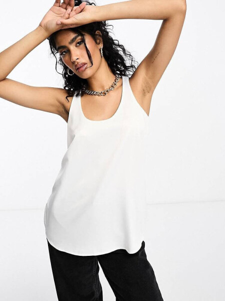 River Island racer tank with scoop neck in white