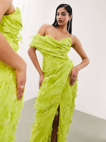 ASOS EDITION structured texture corset midaxi dress with folded detail in lime