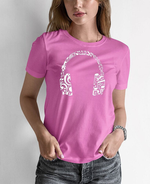 Women's Word Art Music Note Headphones T-Shirt