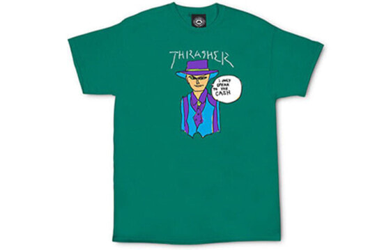 Thrasher 漫画人物讽刺标语直筒T恤 美版 男女同款 海绿 / Футболка Thrasher T Featured Tops -
