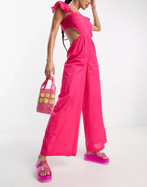 ASOS Design – Strand-Jumpsuit in Rosa mit weitem Bein