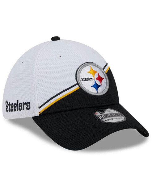 Головной убор New Era мужской Белый, Черный Pittsburgh Steelers 2023 Sideline 39THIRTY Flex Hat