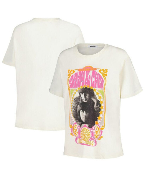 Women's Cream Distressed Sonny & Cher Melody Fair Boyfriend T-shirt