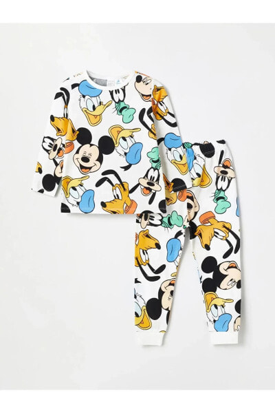 LCW baby Bisiklet Yaka Uzun Kollu Mickey Mouse Erkek Bebek Pijama Takımı