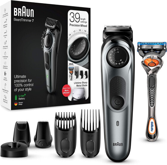 Braun Men's Beard Trimmer/hair Trimmer, Trimmer/Hair Clipper, Incl. 4 Attachments And Razor, 39 Length Settings, BT7240, Black/Grey Metallic