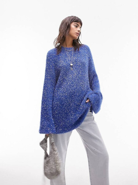 Topshop knitted tinsel oversized jumper in blue