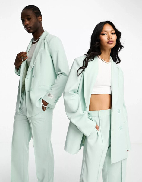 IIQUAL unisex double breasted blazer co-ord in mint