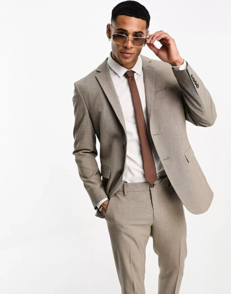 Selected Homme slim fit suit jacket in brown houndstooth