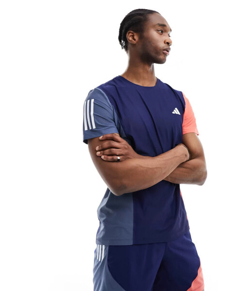 adidas Running Own The Run t-shirt in navy and orange