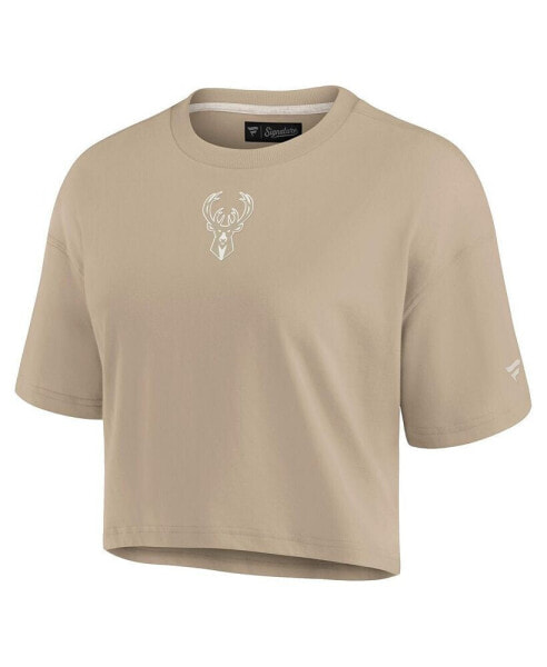 Women's Khaki Milwaukee Bucks Elements Super Soft Boxy Cropped T-Shirt