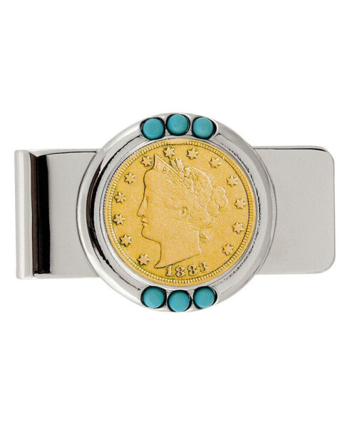 Men's Gold-Layered 1800's Liberty Nickel Turquoise Coin Money Clip