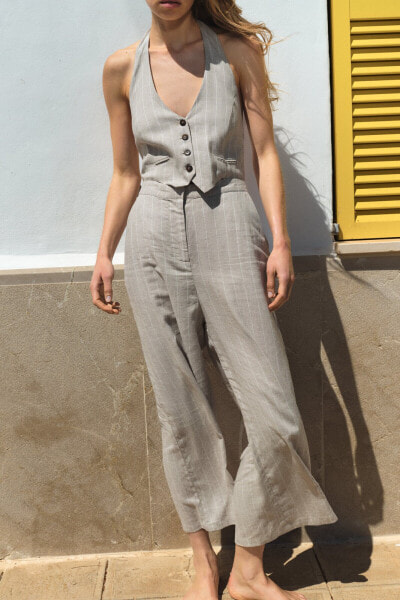 Linen blend striped jumpsuit