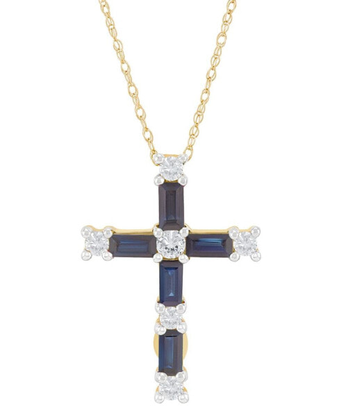 Emerald (7/8 ct. t.w.) & Diamond (1/5 ct. t.w.) Baguette Cross 18" Pendant 18" in 14k Gold (Also in Ruby & Sapphire)