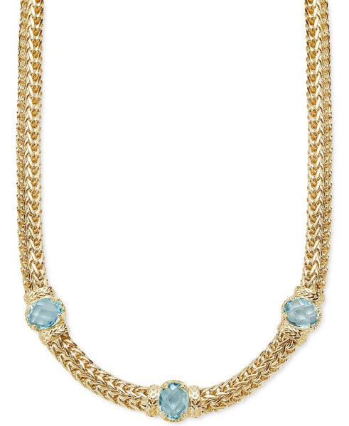 Swiss Blue Topaz Weave Link 18" Collar Necklace (10-1/2 ct. t.w.) in 14k Gold-Plated Sterling Silver