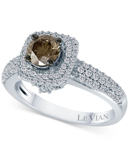 Chocolate Diamond (5/8 ct. t.w.) & Vanilla Diamond (5/8 ct. t.w.) Halo Ring in 18k White Gold