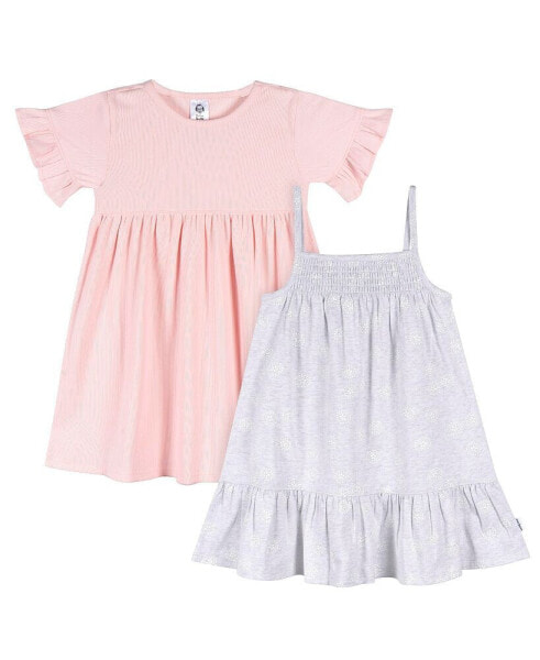 Toddler Girls Short Sleeve and Sleeveless Dress, 2 Pack