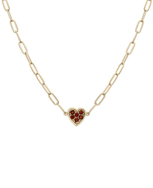 Garnet Heart Cluster Paperclip Link 18" Pendant Necklace (1/4 ct. t.w.) in 14k Gold-Plated Sterling Silver