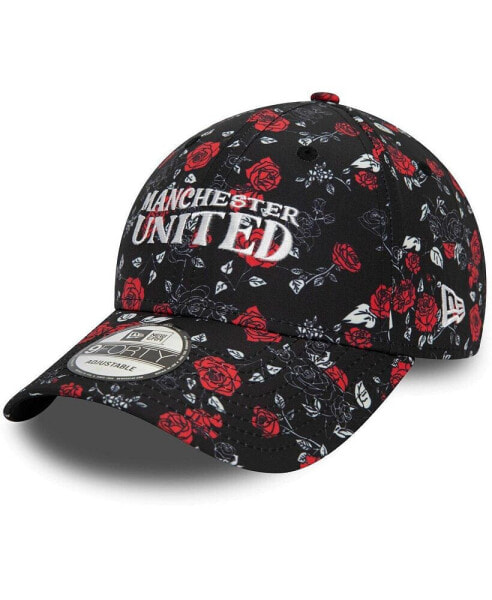 Men's Black Manchester United Floral 9FORTY Adjustable Hat