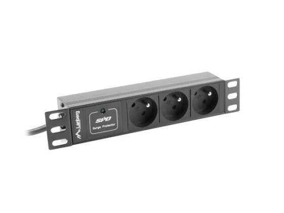 Лента питания LANBERG PDU-03E-0200-BK - 1U - Горизонтальная - Черная - 3 розетки переменного тока - Тип E - Активность